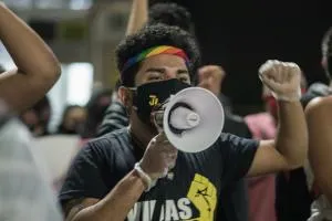 People gathered in downtown São José dos Campos for an anti-racism protest on June 5, 2020. Brazil.